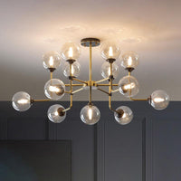 Amber Glass Globe Semi Flush Modernist Ceiling Light Fixture - Rebooters