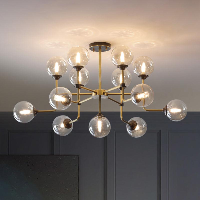 Amber Glass Globe Semi Flush Modernist Ceiling Light Fixture - Rebooters