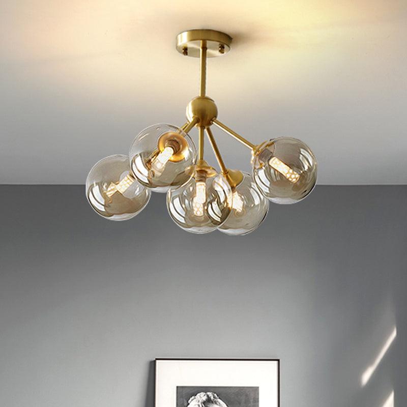 5 Heads Dining Room Pendant Chandelier Modern Brass Light - Rebooters