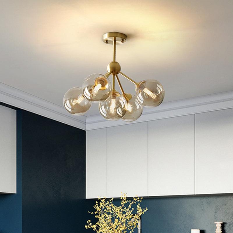 5 Heads Dining Room Pendant Chandelier Modern Brass Light - Rebooters