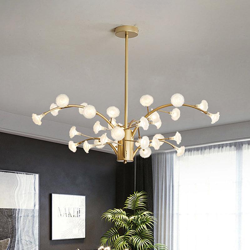 33 Bulbs Flower Chandelier Light Modernism Frosted Glass Gold - Rebooters
