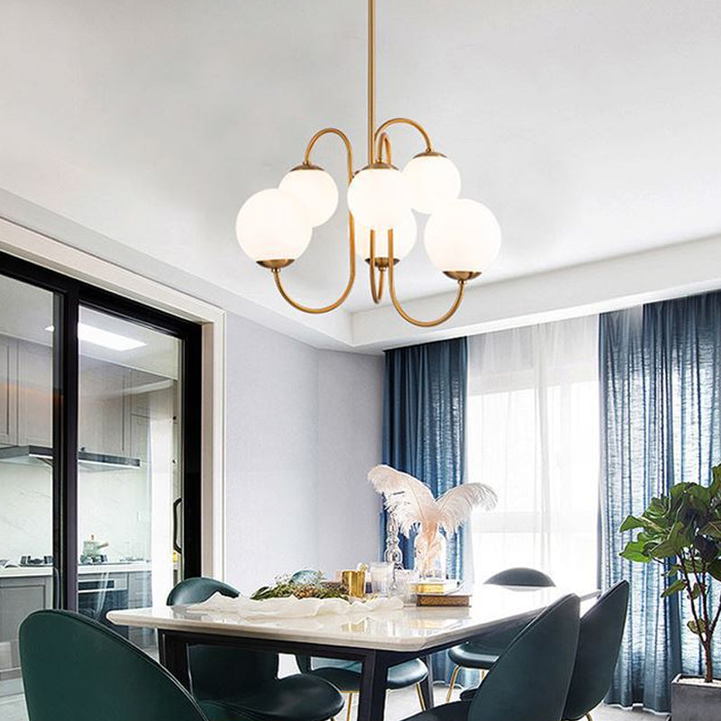 Modern 6 Heads Hanging Chandelier Gold Round Ceiling Pendant Light - Rebooters