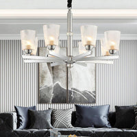 8 Bulbs Flared Pendant Chandelier Modernism Ribbed Glass - Rebooters