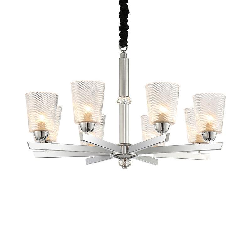 8 Bulbs Flared Pendant Chandelier Modernism Ribbed Glass - Rebooters