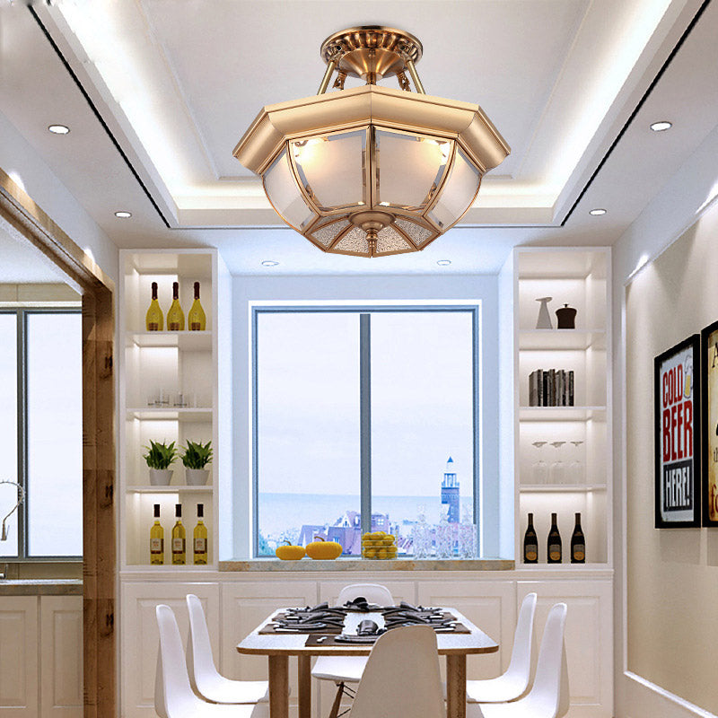 Bowl Dining Room Ceiling Lighting Traditional Opaque Glass 3/4 Bulbs Brass Semi Flush Mount Ceiling Light 14/16/18 Dia - Rebooters