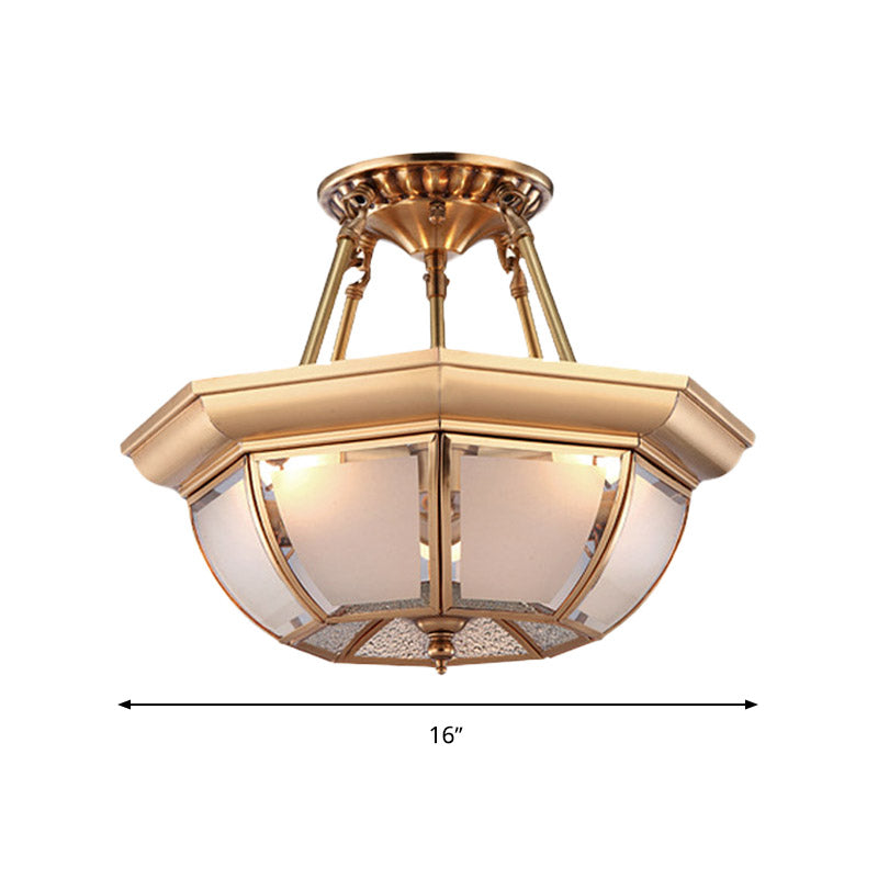 Bowl Dining Room Ceiling Lighting Traditional Opaque Glass 3/4 Bulbs Brass Semi Flush Mount Ceiling Light 14/16/18 Dia - Rebooters