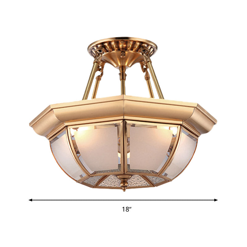 Bowl Dining Room Ceiling Lighting Traditional Opaque Glass 3/4 Bulbs Brass Semi Flush Mount Ceiling Light 14/16/18 Dia - Rebooters