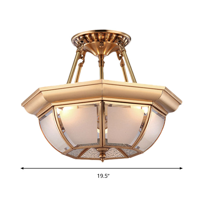 Bowl Dining Room Ceiling Lighting Traditional Opaque Glass 3/4 Bulbs Brass Semi Flush Mount Ceiling Light 14/16/18 Dia - Rebooters