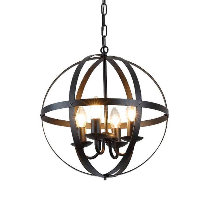 4 Bulbs Metal Ceiling Chandelier Vintage Black Globe Lighting - Rebooters