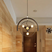 3 Lights Caged Chandelier Lighting Industrial Black Metal Pendant Lamp - Rebooters