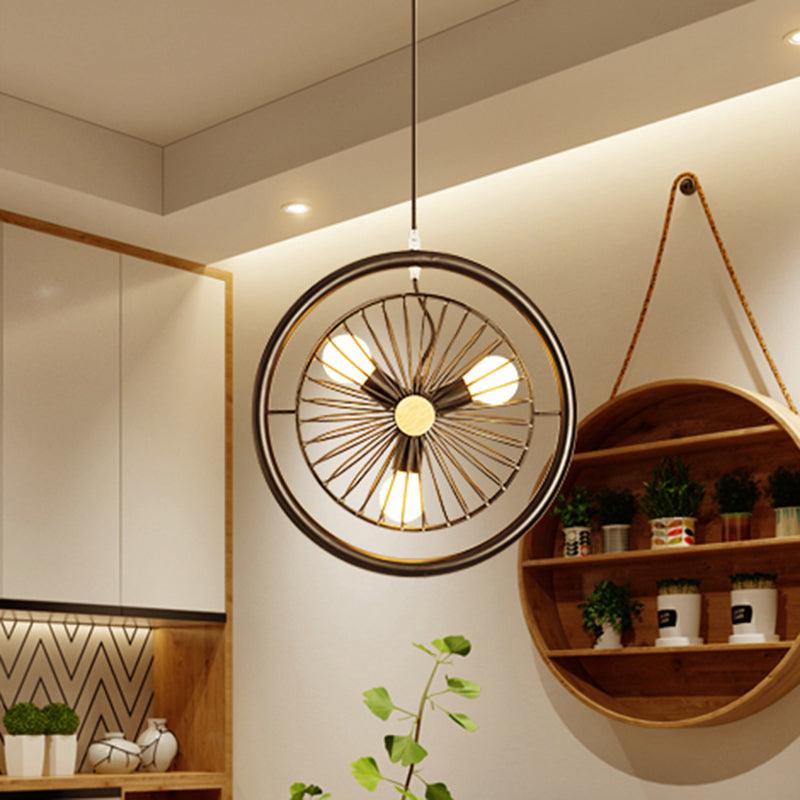 3 Lights Caged Chandelier Lighting Industrial Black Metal Pendant Lamp - Rebooters