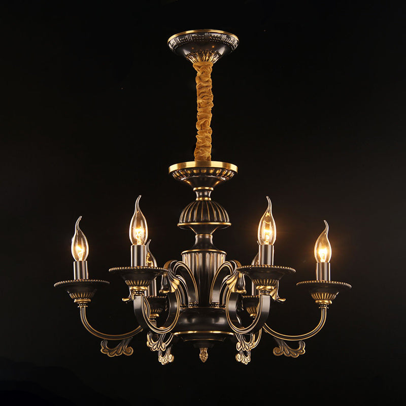 6 Heads Metal Pendant Chandelier Rustic Black and Gold Candle Living Room Ceiling Lamp Fixture - Rebooters