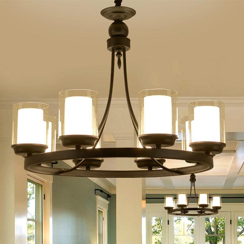 4/6/8 Bulbs Chandelier Lighting Traditional Cylindrical Clear Glass Pendant Ceiling Lamp in Black - Rebooters