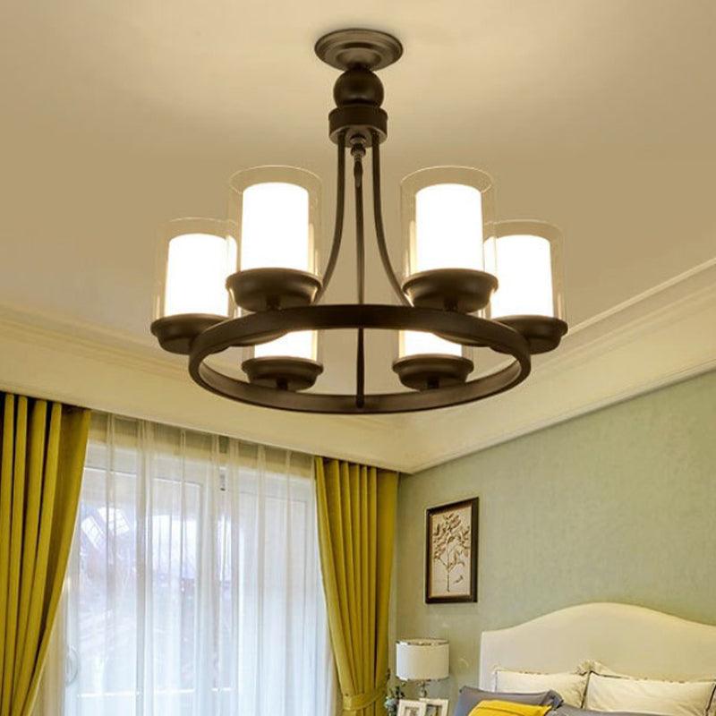 4/6/8 Bulbs Chandelier Lighting Traditional Cylindrical Clear Glass Pendant Ceiling Lamp in Black - Rebooters