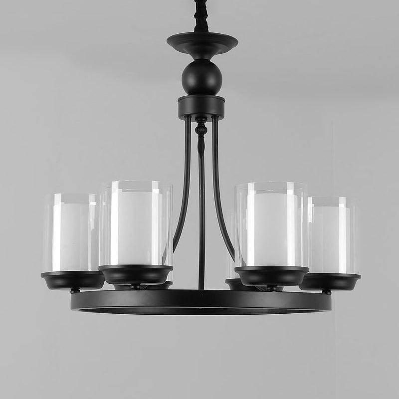 4/6/8 Bulbs Chandelier Lighting Traditional Cylindrical Clear Glass Pendant Ceiling Lamp in Black - Rebooters