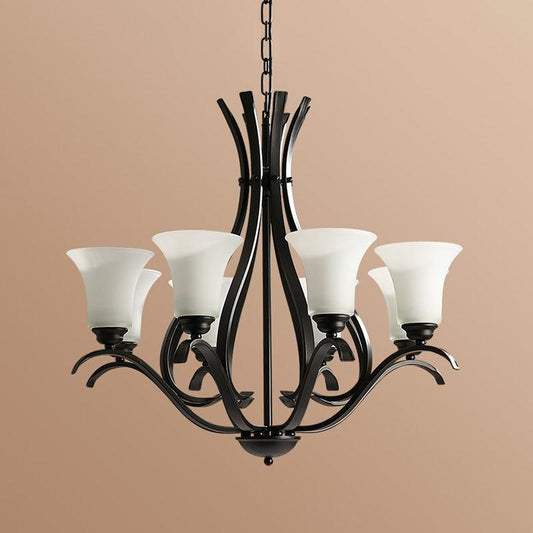 3/6/8 Bulbs Bell Chandelier Lighting Retro Black Finish Cream Glass Lamp - Rebooters