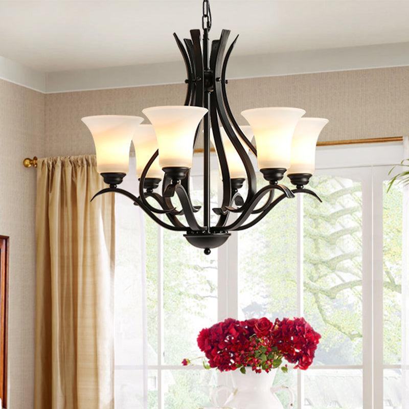 3/6/8 Bulbs Bell Chandelier Lighting Retro Black Finish Cream Glass Lamp - Rebooters