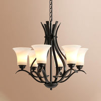 3/6/8 Bulbs Bell Chandelier Lighting Retro Black Finish Cream Glass Lamp - Rebooters