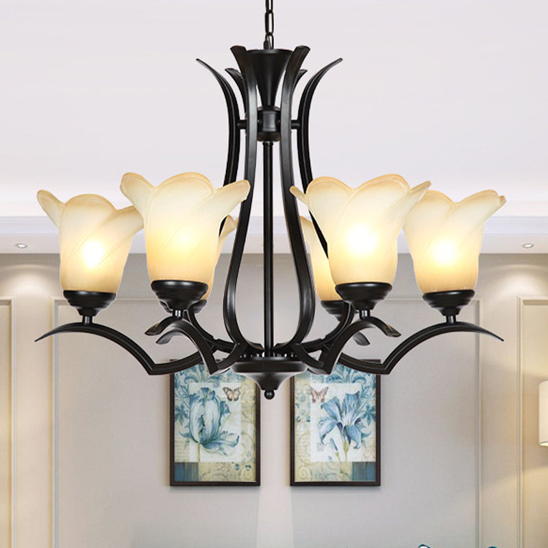 1/2-Tier Flower White Glass Chandelier Lighting Black Lamp - Rebooters