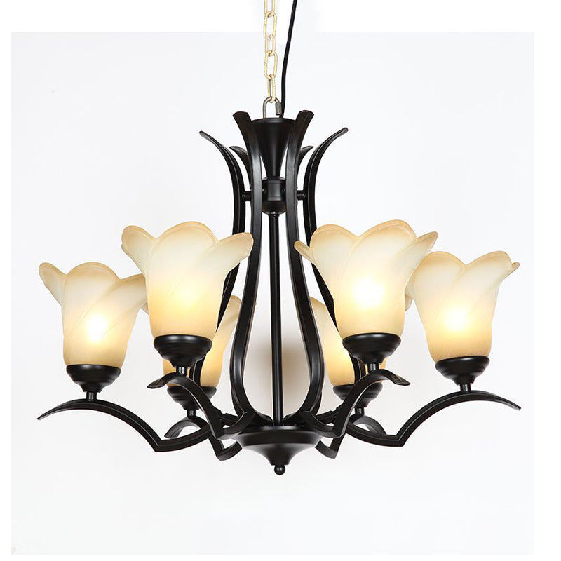 1/2-Tier Flower White Glass Chandelier Lighting Black Lamp - Rebooters