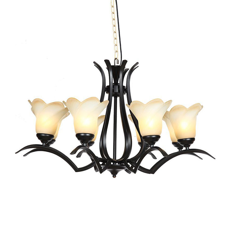 1/2-Tier Flower White Glass Chandelier Lighting Black Lamp - Rebooters