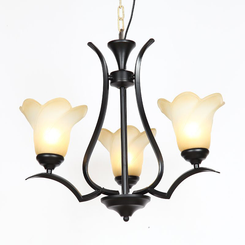 1/2-Tier Flower White Glass Chandelier Lighting Black Lamp - Rebooters