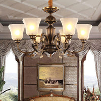 6 Lights Bell Hanging Chandelier Black Gold Frosted Glass - Rebooters