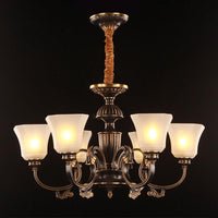 6 Lights Bell Hanging Chandelier Black Gold Frosted Glass - Rebooters