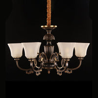 6 Lights Bell Hanging Chandelier Black Gold Frosted Glass - Rebooters