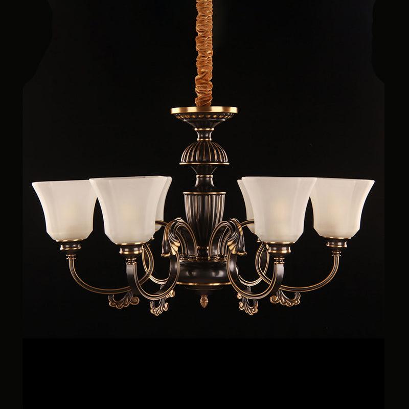 6 Lights Bell Hanging Chandelier Black Gold Frosted Glass - Rebooters