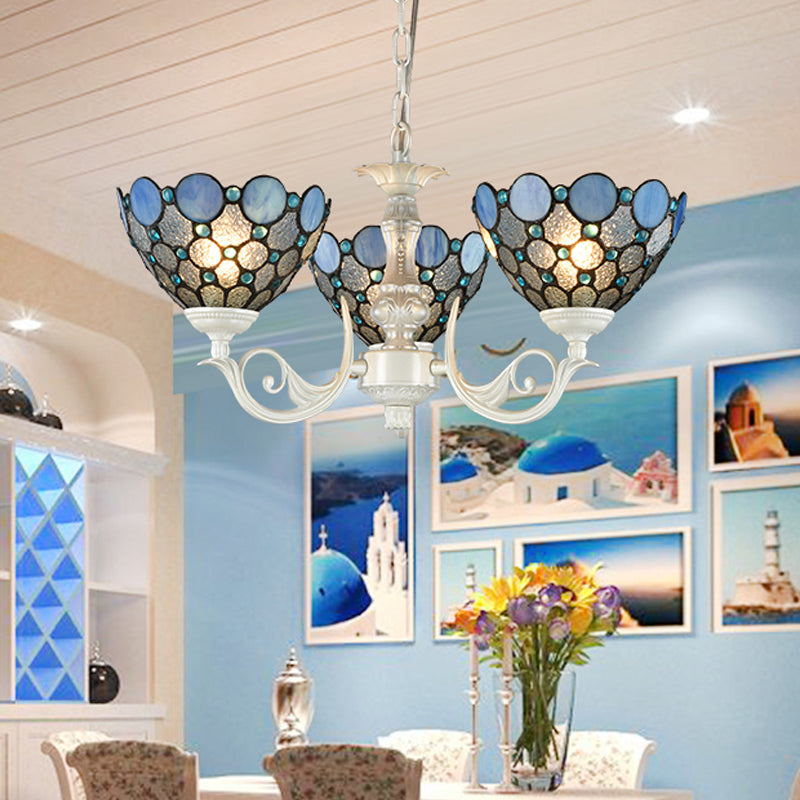 Tiffany Bowl Chandelier Lighting 3/5 Lights White Lamp - Rebooters