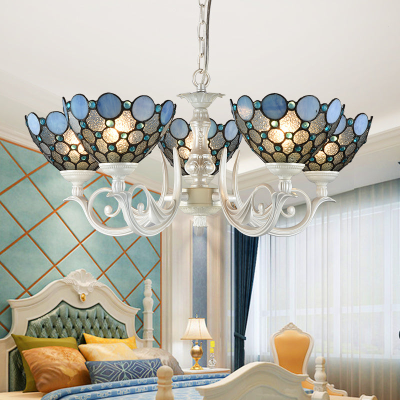 Tiffany Bowl Chandelier Lighting 3/5 Lights White Lamp - Rebooters