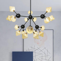 18 Heads Diamond Chandelier Lamp Modernism Amber Glass Light - Rebooters