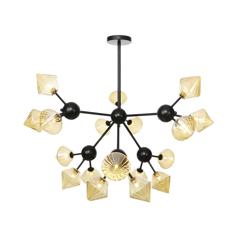 18 Heads Diamond Chandelier Lamp Modernism Amber Glass Light - Rebooters