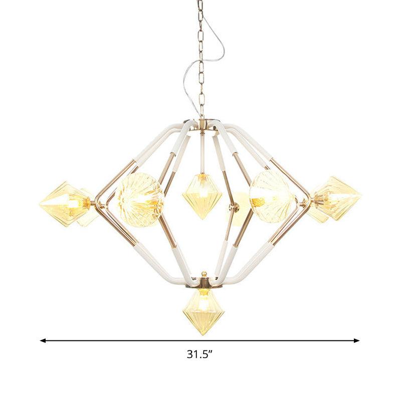 Amber Ribbed Glass Conical Chandelier Lighting Modernist 10 Heads Ceiling Lamp - Rebooters