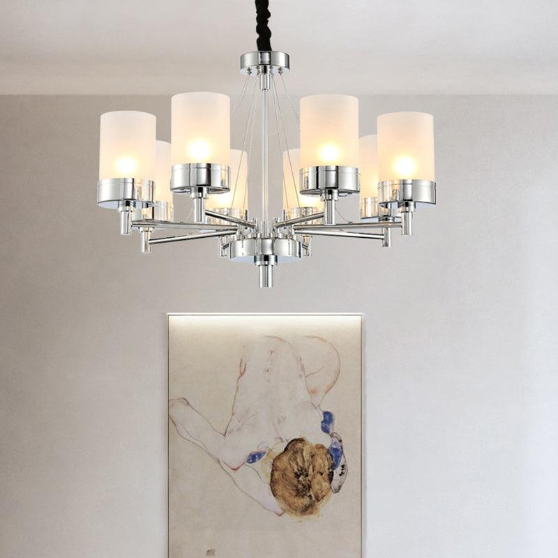 8 Heads Cylinder Hanging Chandelier Modernist Frosted Glass Pendant Light - Rebooters