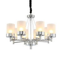8 Heads Cylinder Hanging Chandelier Modernist Frosted Glass Pendant Light - Rebooters