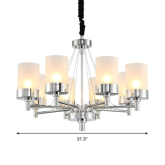 8 Heads Cylinder Hanging Chandelier Modernist Frosted Glass Pendant Light - Rebooters