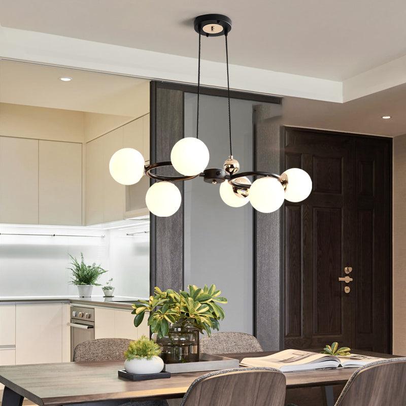 6 Heads Round Pendant Chandelier Modernism Opal Glass Ceiling Suspension Lamp in Black - Rebooters