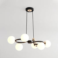 6 Heads Round Pendant Chandelier Modernism Opal Glass Ceiling Suspension Lamp in Black - Rebooters