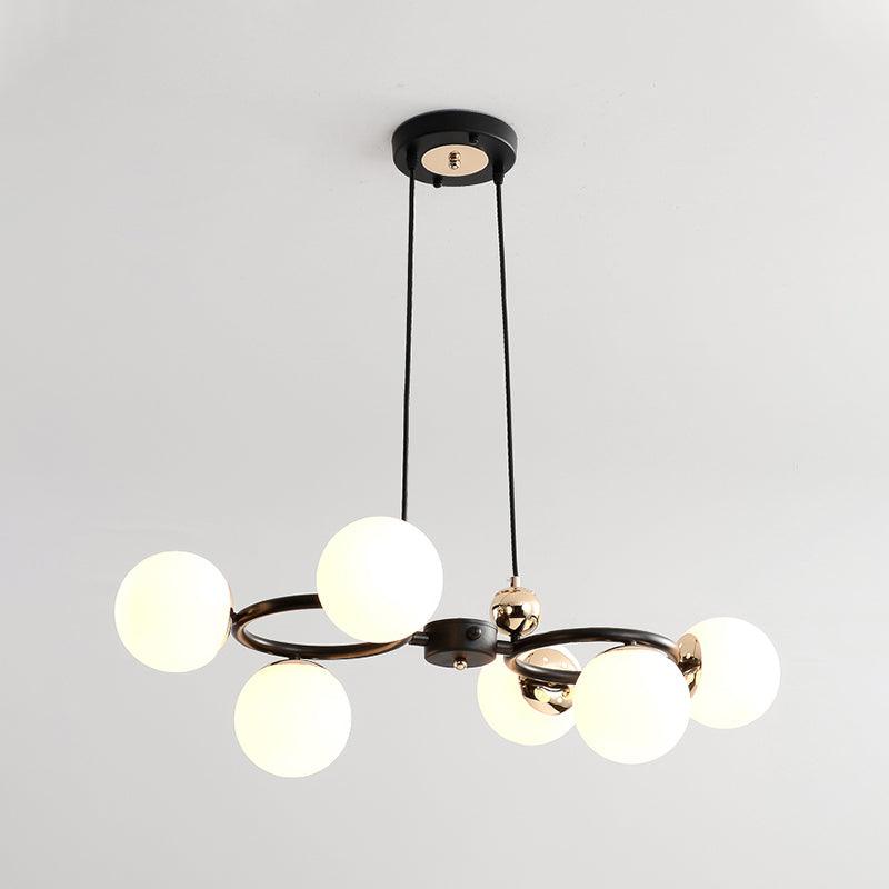 6 Heads Round Pendant Chandelier Modernism Opal Glass Ceiling Suspension Lamp in Black - Rebooters