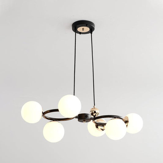 6 Heads Round Pendant Chandelier Modernism Opal Glass Ceiling Suspension Lamp in Black - Rebooters