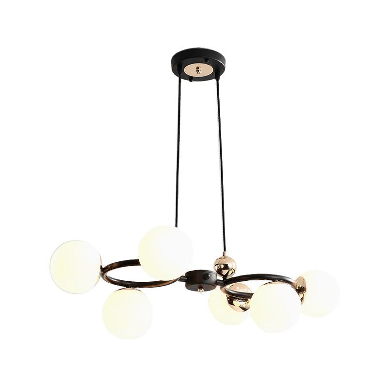 6 Heads Round Pendant Chandelier Modernism Opal Glass Ceiling Suspension Lamp in Black - Rebooters