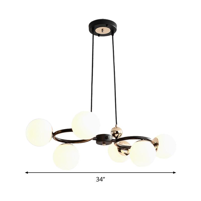 6 Heads Round Pendant Chandelier Modernism Opal Glass Ceiling Suspension Lamp in Black - Rebooters