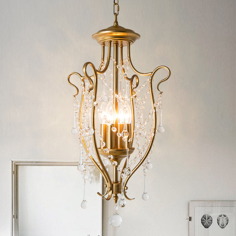 Gold Candle Chandelier Light Fixture Countryside 4 Lights Living Room Lamp - Rebooters