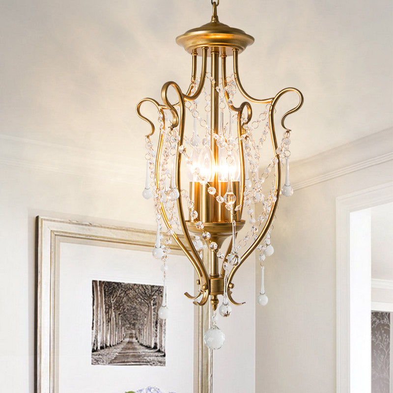 Gold Candle Chandelier Light Fixture Countryside 4 Lights Living Room Lamp - Rebooters
