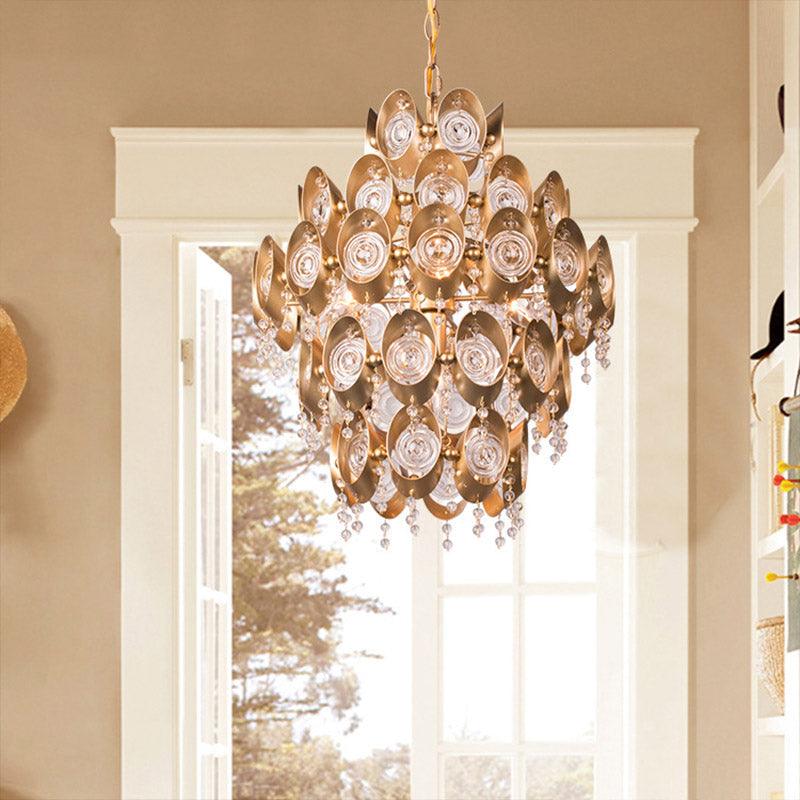 5 Lights Chandelier Traditional-Style Round Crystal Light Gold - Rebooters