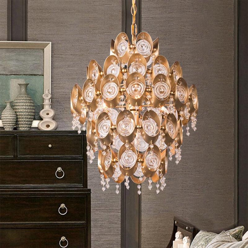 5 Lights Chandelier Traditional-Style Round Crystal Light Gold - Rebooters