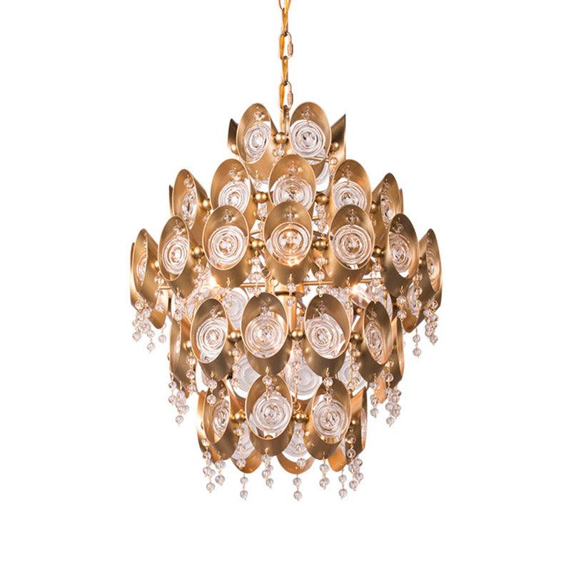 5 Lights Chandelier Traditional-Style Round Crystal Light Gold - Rebooters