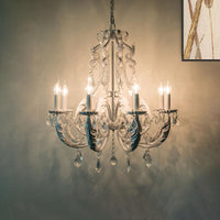 8 Lights Clear Crystal Chandelier Lighting Fixture Rustic Candle Bedroom Suspension Lamp - Rebooters